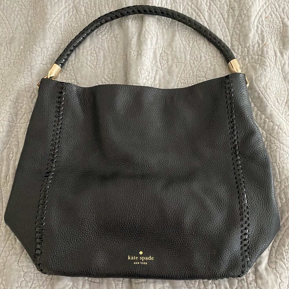Black, leather, braided handle Kate Spade purse